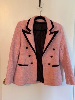 Pink Tweed Double-Breasted Women's Blazer Jacket